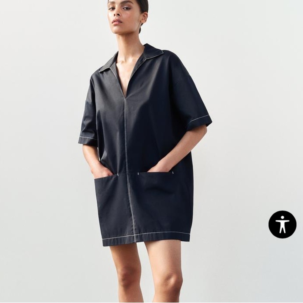 Zara Contrast Topstitching Poplin Dress